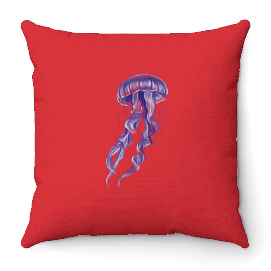Bioluminescent Purple Jellyfish Illustration Throw Pillows