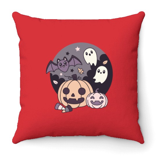 Halloween Kawaii Pumpkin Ghost Bat Throw Pillows
