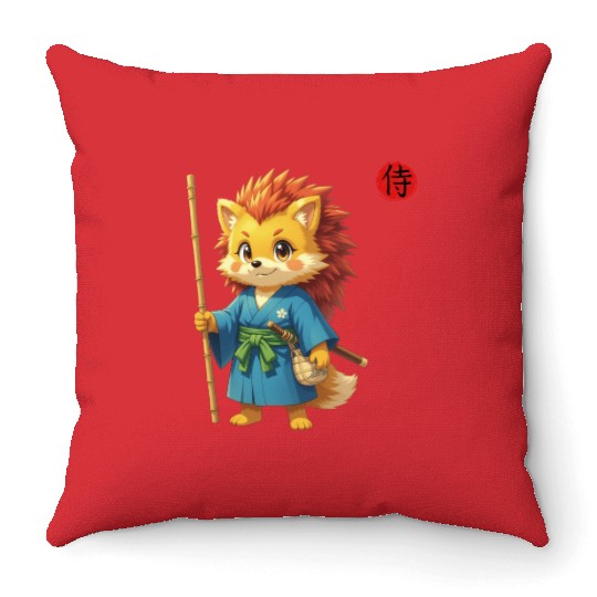 Samurai Hedgehog Anime Character Kanji Art Throw Pillows