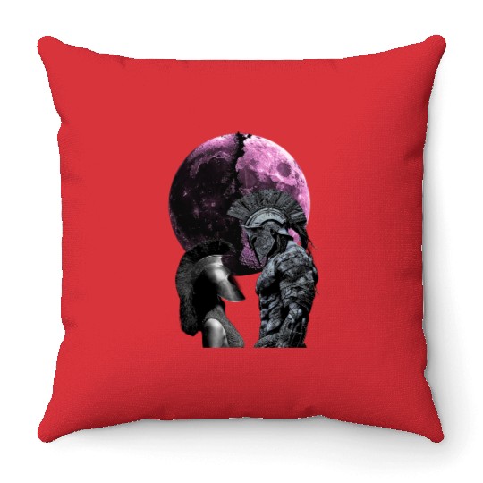Ancient Warrior Battle Moon Scene Throw Pillows