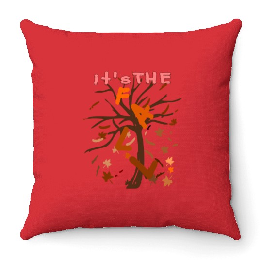 Autumn Tree Falling Leaves Illustration Throw Pillows