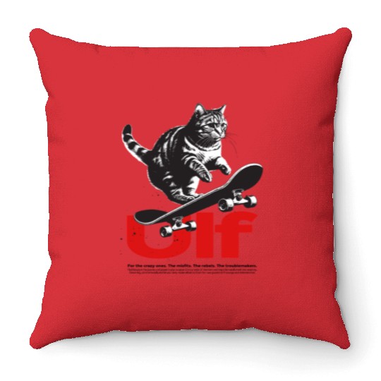 Cool Skateboard CAT with cute Boy Name ULF Throw Pillows