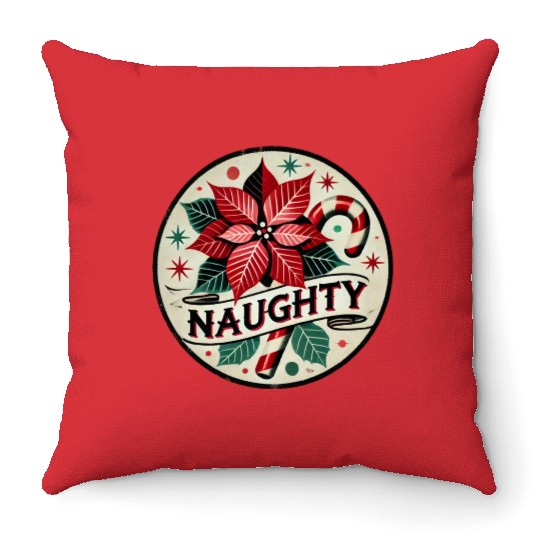 Festive Poinsettia Naughty Holiday Design Throw Pillows
