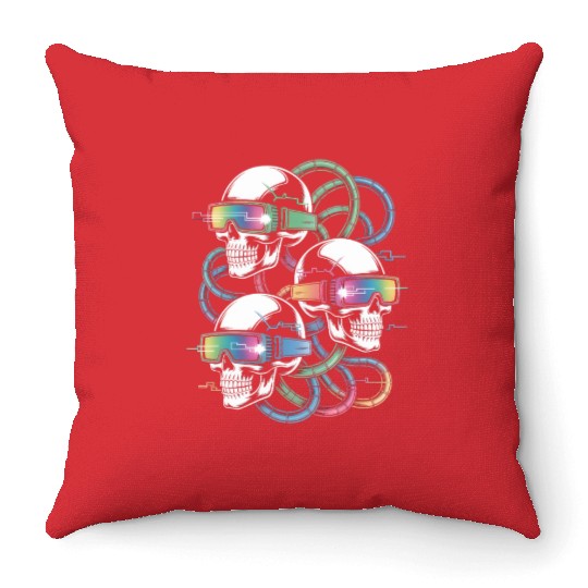 VR Skeleton Head Circuit Vision Streetwear Throw Pillows