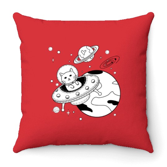 Space Cat Adventure Design Throw Pillows