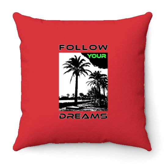 Tropical Palm Tree Sunset Illustration Throw Pillows