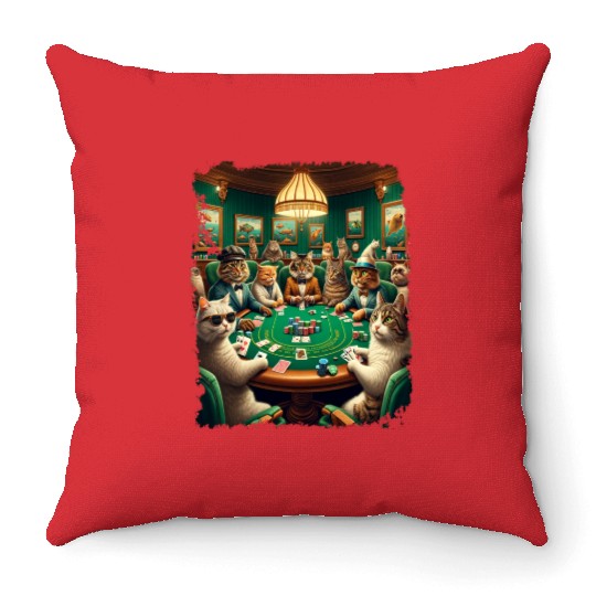 Playing Card Gambling Cat Playing Poker Cards Throw Pillows