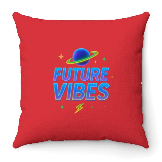 Future Vibes Neon Planet Design Throw Pillows