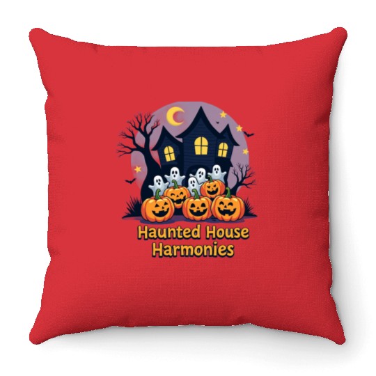 Haunted House Harmonies Halloween Design Throw Pillows
