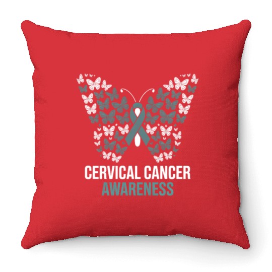 Cervical Cancer Awareness Butterfly Design Throw Pillows
