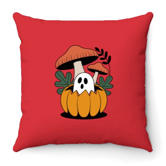 Cottagecore Halloween Ghost Flower Pumpkin Throw Pillows