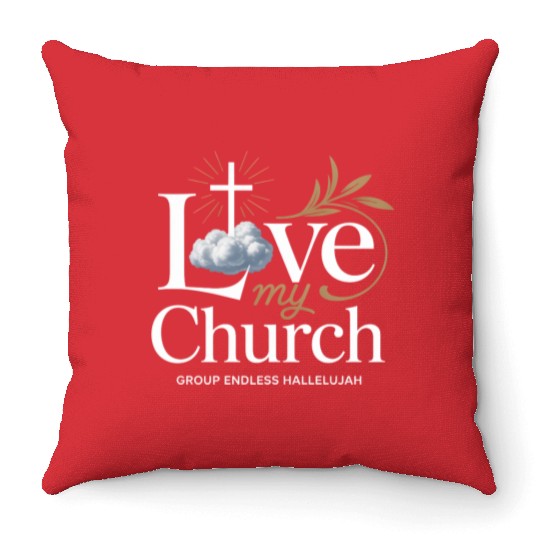 I Love My Church Cross Christian Streetwear Throw Pillows