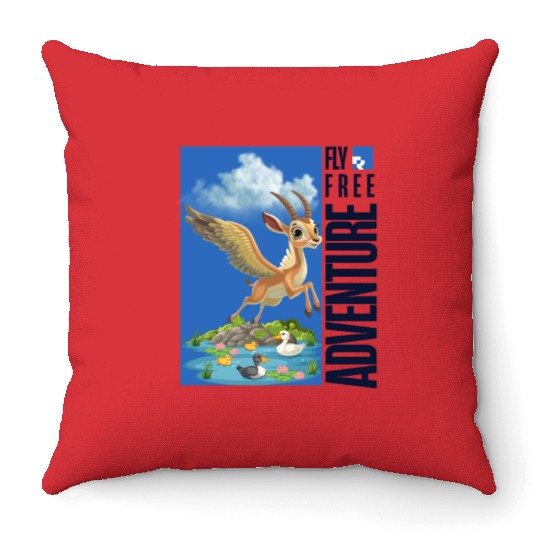 Flying Mythical Waterfowl with Adventure Theme Throw Pillows
