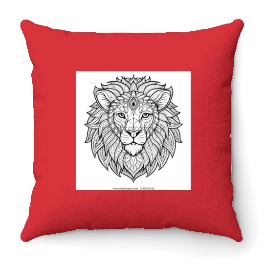 coloring page adults lion face 600w 2495926763 Throw Pillows