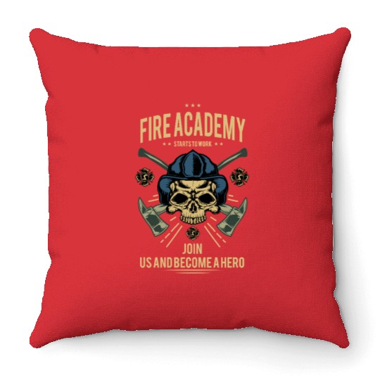 Fire Academy Skull Hero Design Throw Pillows