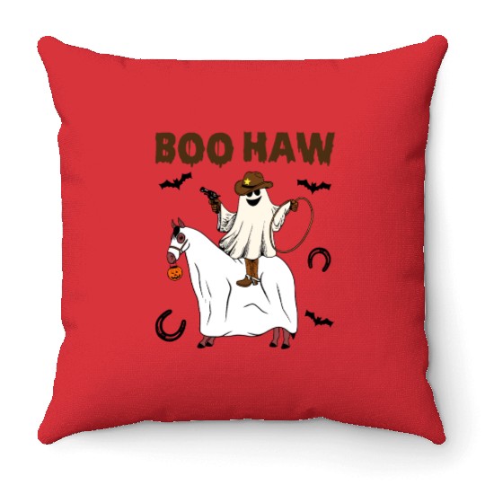 Boo Haw Halloween Ghost Cowboy Western Throw Pillows