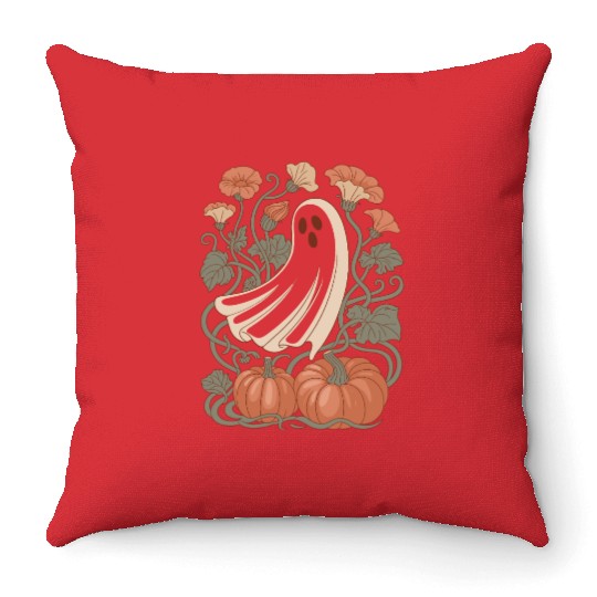 Floral Halloween Flower Pumpkin Ghost Cottagecore Throw Pillows