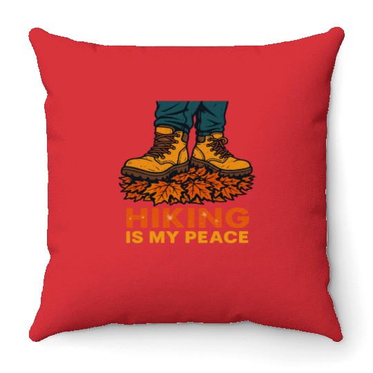 Hiking Is My Peace Surrounded by Autumn Leaves Throw Pillows