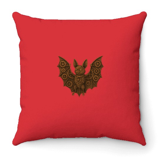 Steampunk Bat Character Illustration Throw Pillows