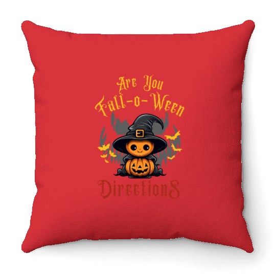 Fall-o-Ween Directions Fun Halloween Pumpkin Witch Throw Pillows