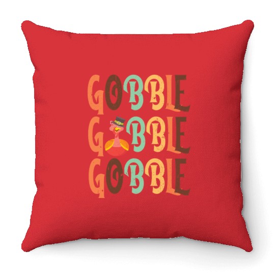 Festive Turkey and Gobble Text Pattern Throw Pillows