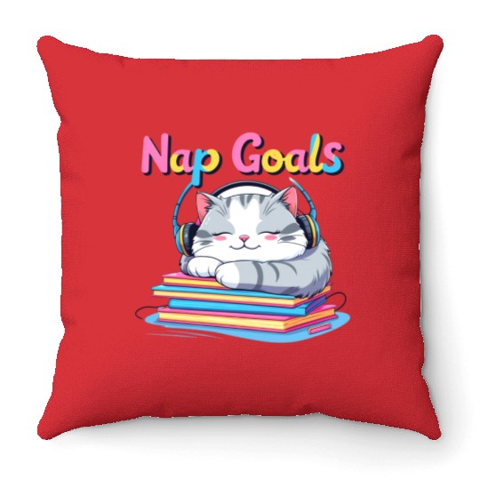 Cute Cat Nap Goals Design Throw Pillows
