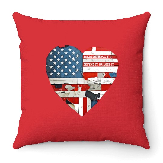 Democracy Defend It Or Lose It USA flag vintage  Throw Pillows