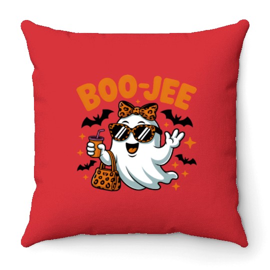 Boo-Jee Ghost Cute Leopard Print Halloween Boojee Throw Pillows