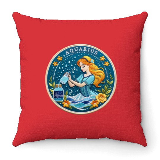 Aquarius Stylish Watercolor Zodiac Illustration Throw Pillows