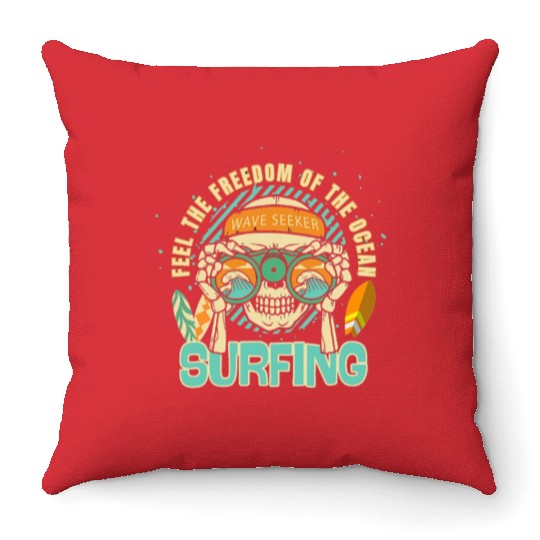 Wave Seeker Surfing Skull Design Throw Pillows