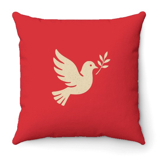 Elegant Dove with Olive Branch Design Throw Pillows
