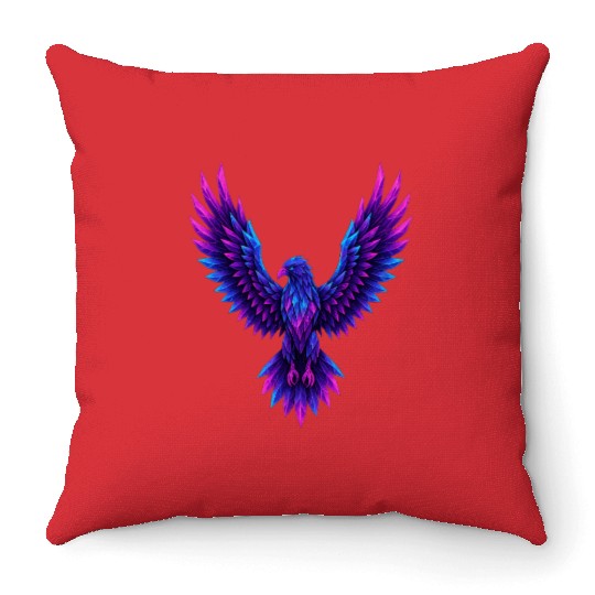 Vivid Blue-Purple Mythical Phoenix Throw Pillows