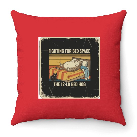 Fighting for Bed Space Cat Design Throw Pillows
