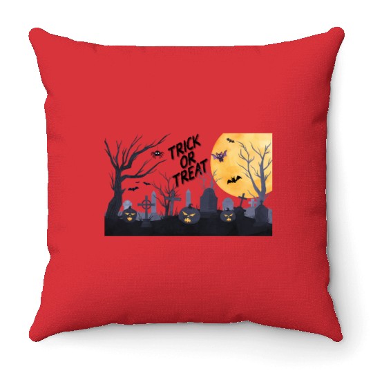 Trick-or-Treat Pumpkin Graveyard Throw Pillows