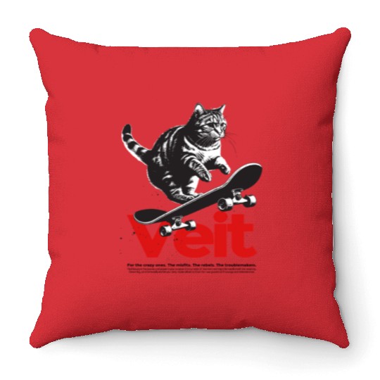 Cool Cat Skateboard with cute Boy Name VEIT Throw Pillows