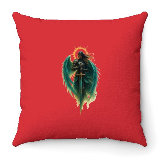 Celestial Guardian Angel Illustration Throw Pillows