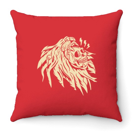 Wild Skull Lion Tattoo Design Throw Pillows