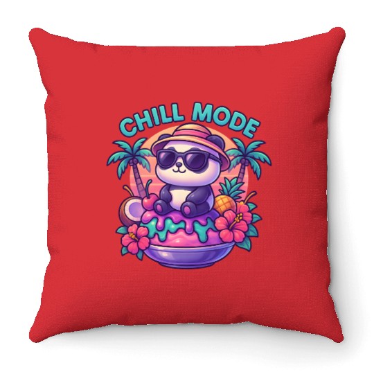 Panda Chill Mode Summer Vibes Throw Pillows
