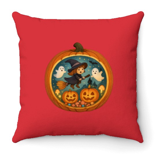 Halloween Kids Friendly Witch Throw Pillows Print