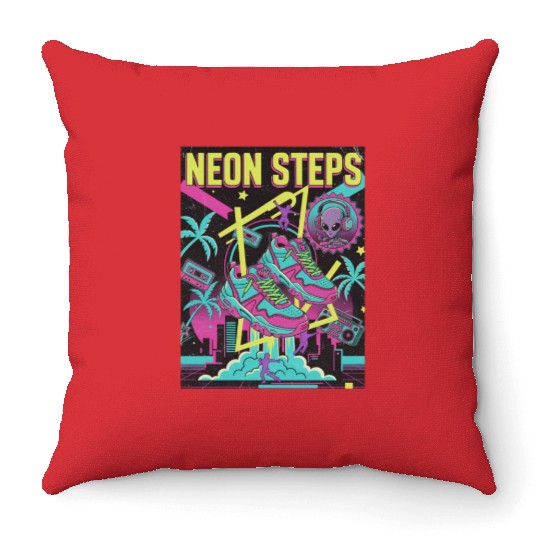 Neon Steps Retro Athletic retro 90 Throw Pillows