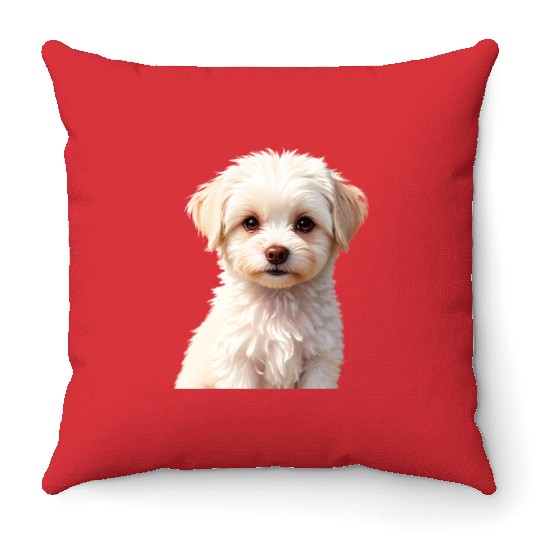 Adorable White Puppy Portrait Design Throw Pillows
