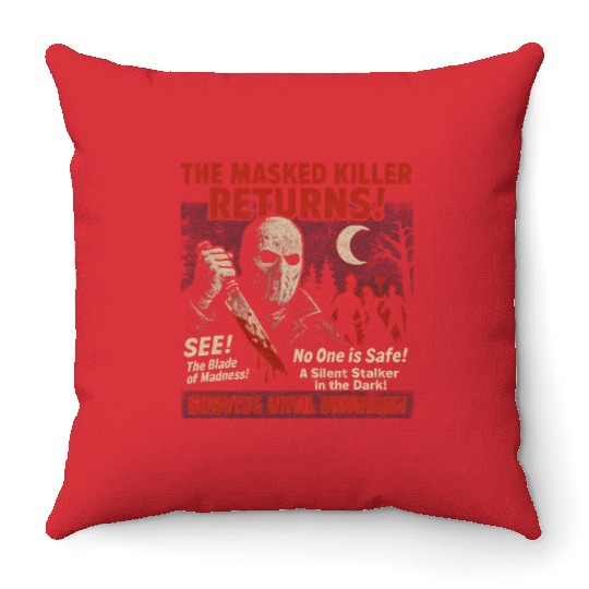 Masked Killer Returns Slasher Movie Poster Vintage Throw Pillows