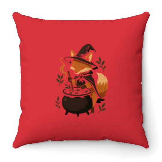 Enchanting Witch Fox Vintage Design Throw Pillows