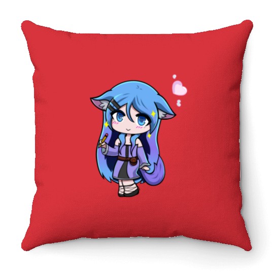 Chibi Anthro Cat Witch Illustration Throw Pillows
