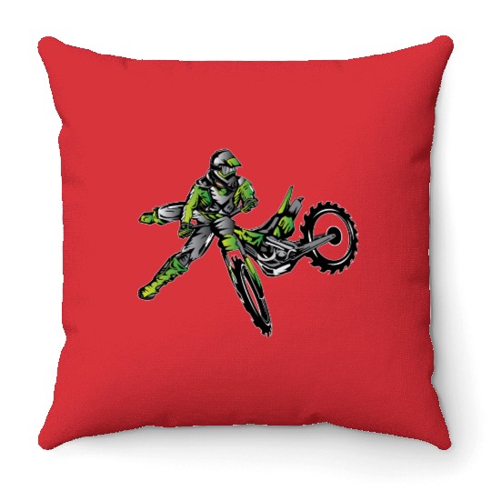Kawasaki Freestyle Dirt Bike Throw Pillows