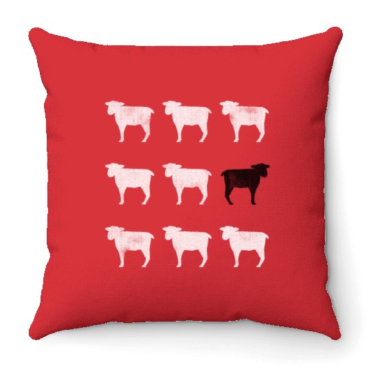 Many White Sheep: One Black Sheep Throw Pillows