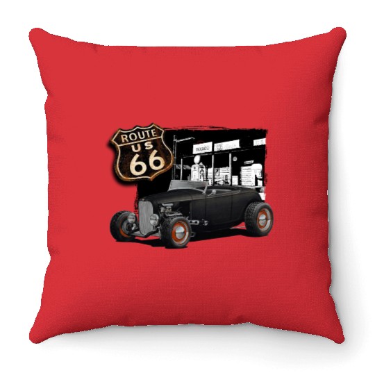 Route 66 1932 Ford Roadster Throw Pillows