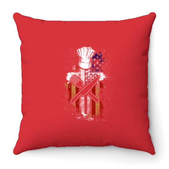chef, chef funny, chef skull and cleavers, swedish Throw Pillows