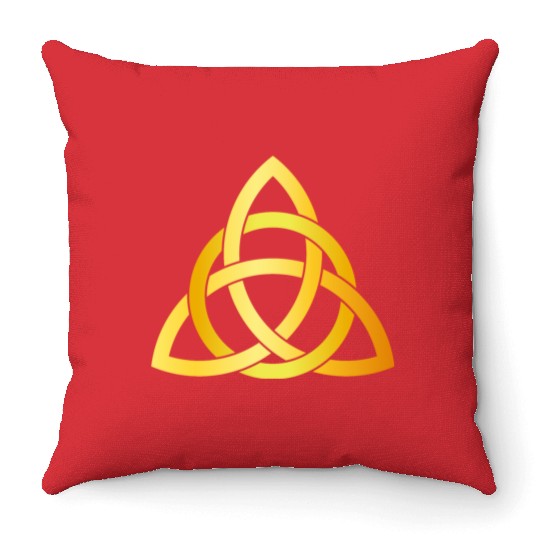 Original Triquetra circle celtic knot gold Throw Pillows