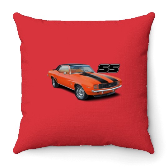 1969 Orange Camaro Throw Pillows